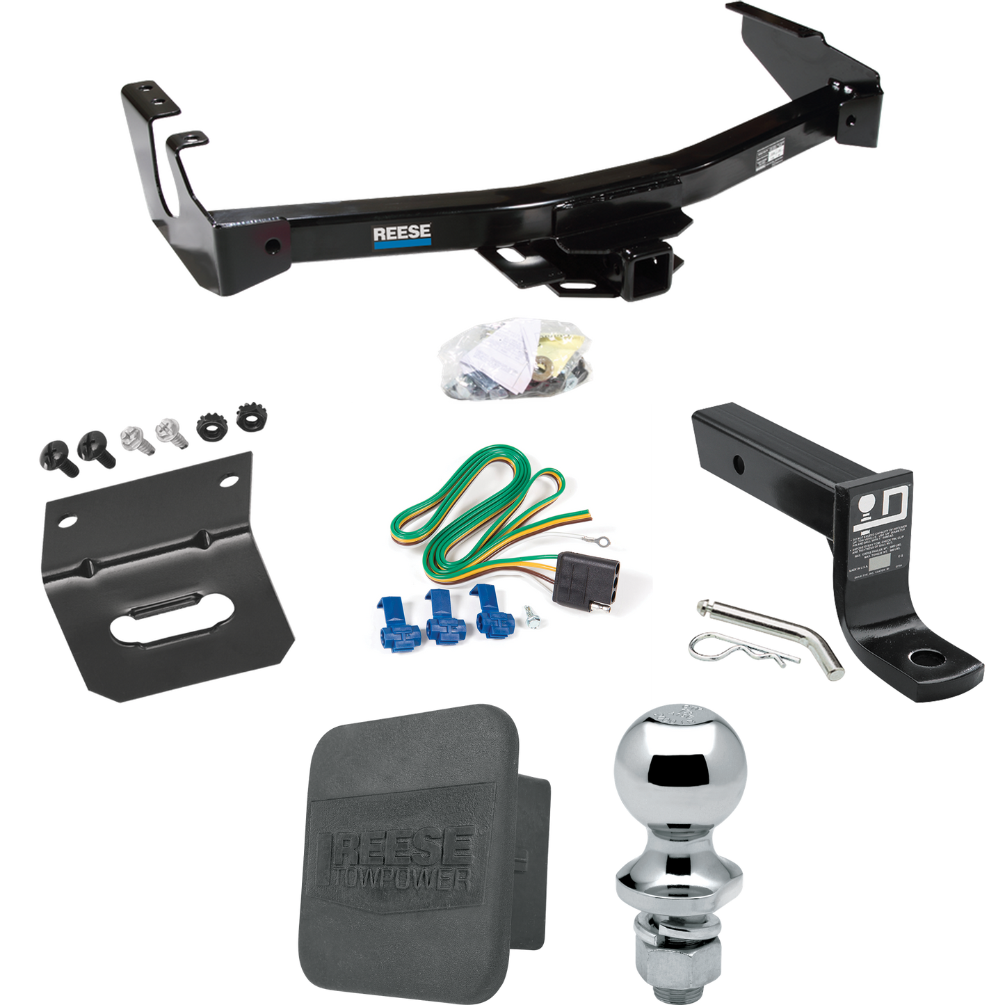 Fits 1995-1998 Dodge B1500 Trailer Hitch Tow PKG w/ 4-Flat Wiring + Ball Mount w/ 4" Drop + 1-7/8" Ball + Wiring Bracket + Hitch Cover (Excludes: w/Factory Step Bumper Models) By Reese Towpower