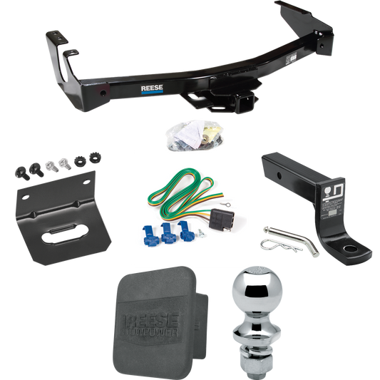 Fits 1995-1998 Dodge B1500 Trailer Hitch Tow PKG w/ 4-Flat Wiring + Ball Mount w/ 4" Drop + 1-7/8" Ball + Wiring Bracket + Hitch Cover (Excludes: w/Factory Step Bumper Models) By Reese Towpower