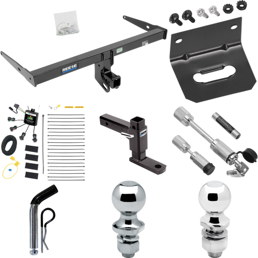 Fits 2013-2018 Audi Q3 Trailer Hitch Tow PKG w/ 4-Flat Zero Contact "No Splice" Wiring Harness + Adjustable Drop Rise Ball Mount + Pin/Clip + 2" Ball + 1-7/8" Ball + Dual Hitch & Coupler Locks By Reese Towpower