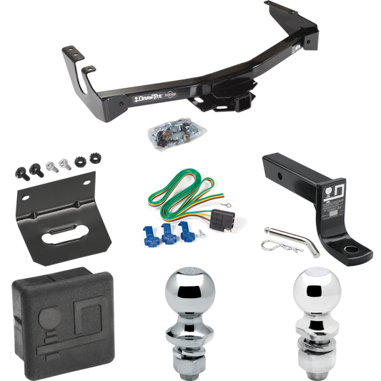 Fits 1995-1998 Dodge B1500 Trailer Hitch Tow PKG w/ 4-Flat Wiring + Ball Mount w/ 4" Drop + 2" Ball + 1-7/8" Ball + Wiring Bracket + Hitch Cover (Excludes: w/Factory Step Bumper Models) By Draw-Tite