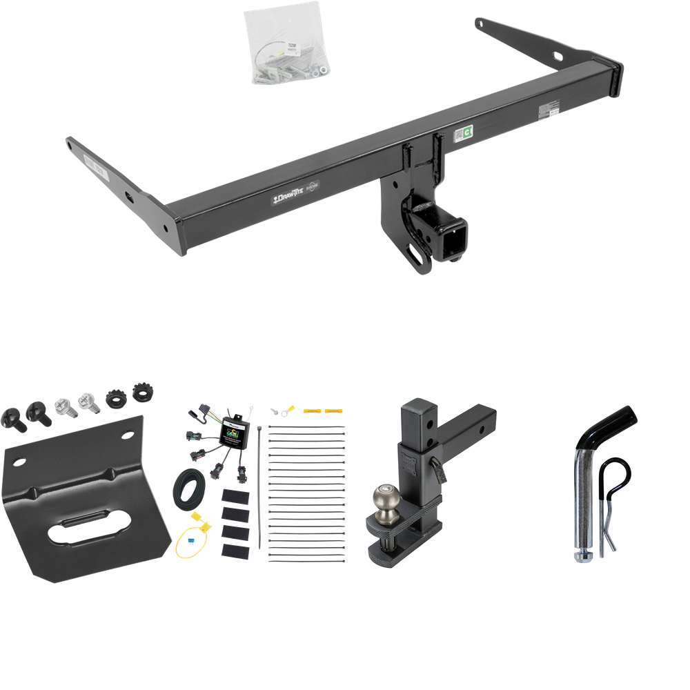 Fits 2013-2018 Audi Q3 Trailer Hitch Tow PKG w/ 4-Flat Zero Contact "No Splice" Wiring Harness + Adjustable Drop Rise Clevis Hitch Ball Mount w/ 2" Ball + Pin/Clip + Wiring Bracket By Draw-Tite