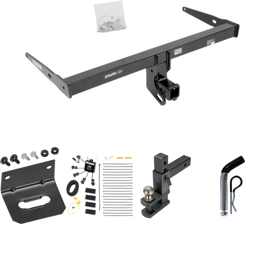 Fits 2013-2018 Audi Q3 Trailer Hitch Tow PKG w/ 4-Flat Zero Contact "No Splice" Wiring Harness + Adjustable Drop Rise Clevis Hitch Ball Mount w/ 2" Ball + Pin/Clip + Wiring Bracket By Draw-Tite