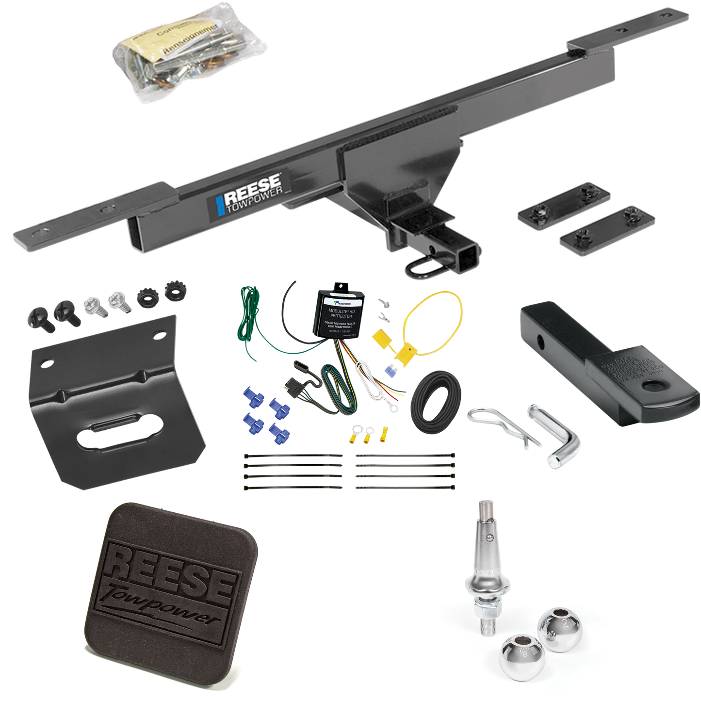 Fits 2016-2019 Volkswagen Passat Trailer Hitch Tow PKG w/ 4-Flat Wiring Harness + Draw-Bar + Interchangeable 1-7/8" & 2" Balls + Wiring Bracket + Hitch Cover (For SE & SEL Only Models) By Reese Towpower