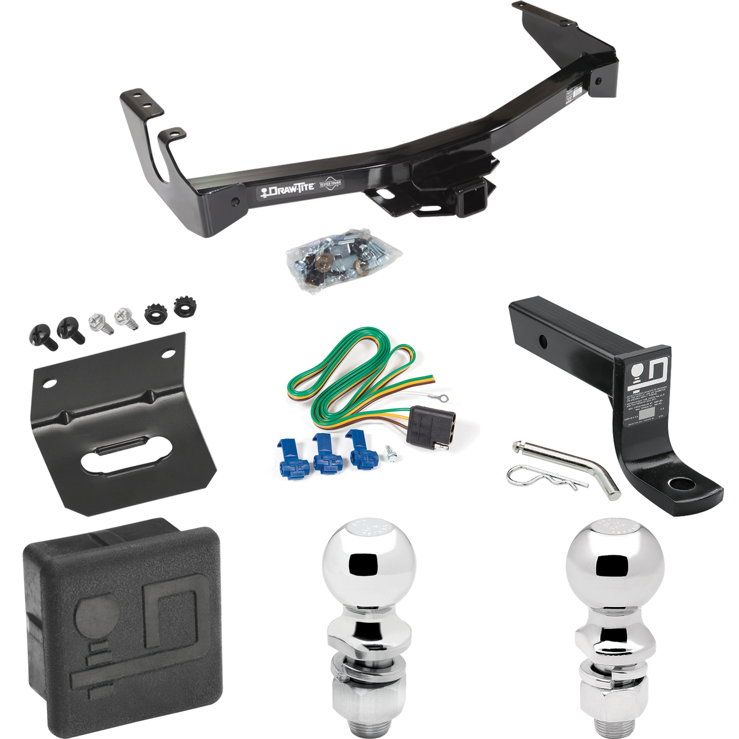 Fits 1995-1998 Dodge B2500 Trailer Hitch Tow PKG w/ 4-Flat Wiring + Ball Mount w/ 4" Drop + 2" Ball + 2-5/16" Ball + Wiring Bracket + Hitch Cover (Excludes: w/Factory Step Bumper Models) By Draw-Tite