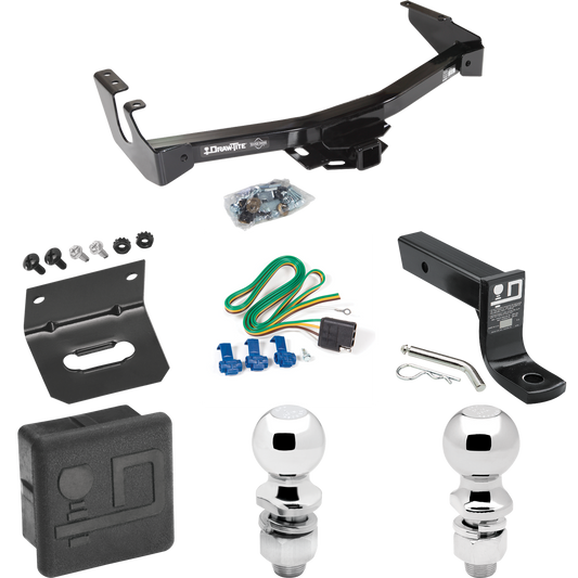 Fits 1995-1998 Dodge B2500 Trailer Hitch Tow PKG w/ 4-Flat Wiring + Ball Mount w/ 4" Drop + 2" Ball + 2-5/16" Ball + Wiring Bracket + Hitch Cover (Excludes: w/Factory Step Bumper Models) By Draw-Tite