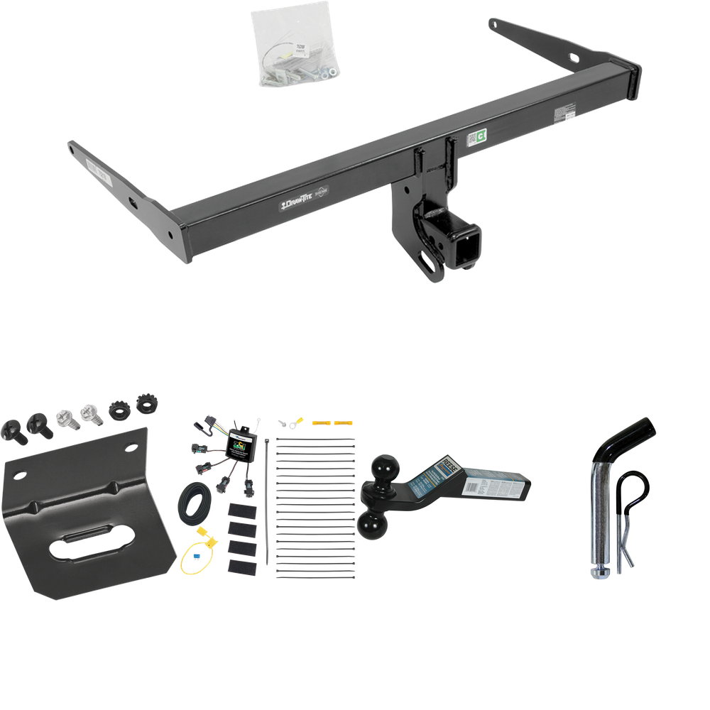 Fits 2013-2018 Audi Q3 Trailer Hitch Tow PKG w/ 4-Flat Zero Contact "No Splice" Wiring Harness + Dual Ball Ball Mount 2" & 2-5/16" Trailer Balls + Pin/Clip +  Wiring Bracket By Draw-Tite