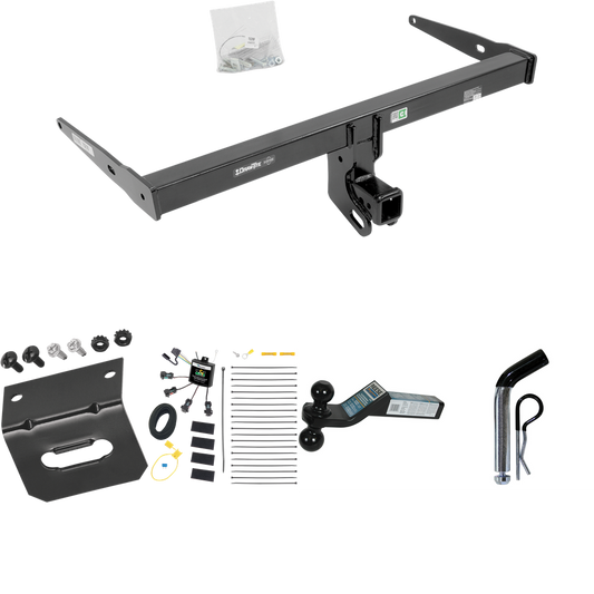 Fits 2013-2018 Audi Q3 Trailer Hitch Tow PKG w/ 4-Flat Zero Contact "No Splice" Wiring Harness + Dual Ball Ball Mount 2" & 2-5/16" Trailer Balls + Pin/Clip +  Wiring Bracket By Draw-Tite