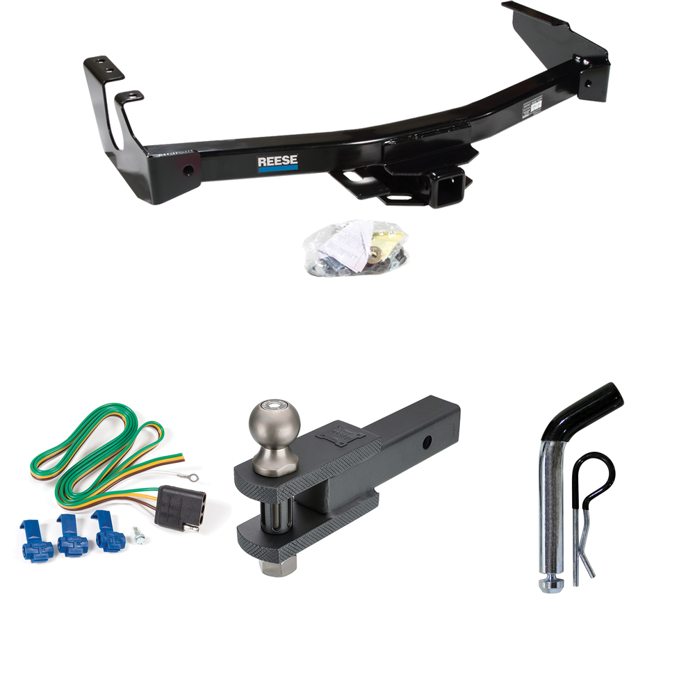 Fits 1999-2000 Dodge Ram 3500 Van Trailer Hitch Tow PKG w/ 4-Flat Wiring + Clevis Hitch Ball Mount w/ 2" Ball + Pin/Clip (Excludes: w/Factory Step Bumper Models) By Reese Towpower