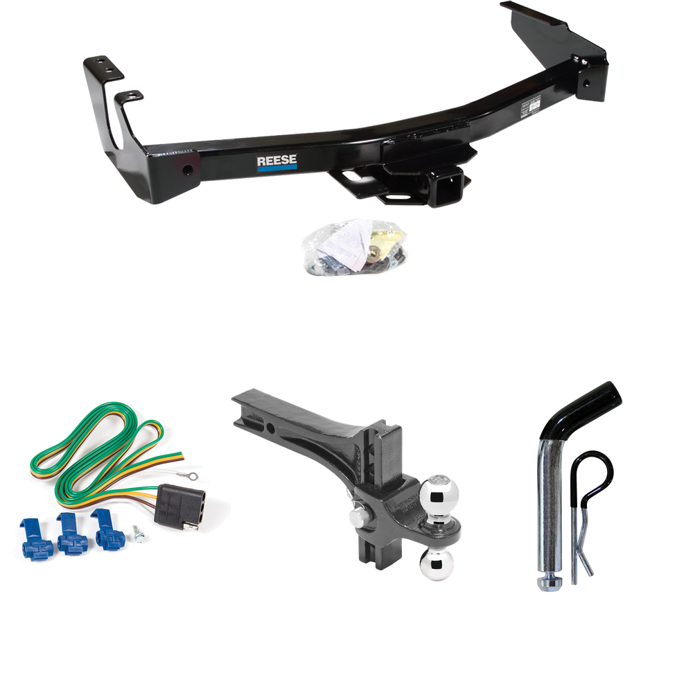 Fits 1999-2000 Dodge Ram 3500 Van Trailer Hitch Tow PKG w/ 4-Flat Wiring + Dual Adjustable Drop Rise Ball Ball Mount 2" & 2-5/16" Trailer Balls + Pin/Clip (Excludes: w/Factory Step Bumper Models) By Reese Towpower