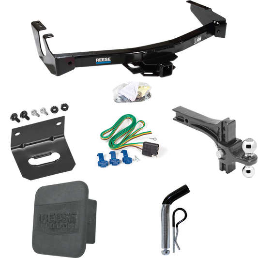 Fits 1995-1998 Dodge B1500 Trailer Hitch Tow PKG w/ 4-Flat Wiring + Dual Adjustable Drop Rise Ball Ball Mount 2" & 2-5/16" Trailer Balls + Pin/Clip + Wiring Bracket + Hitch Cover (Excludes: w/Factory Step Bumper Models) By Reese Towpower