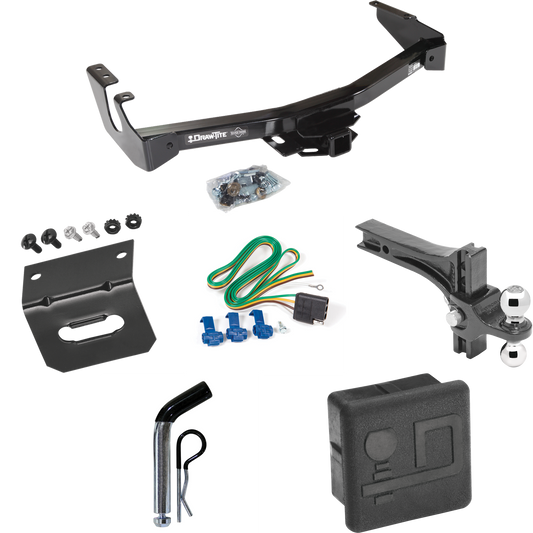 Fits 1999-2000 Dodge Ram 1500 Van Trailer Hitch Tow PKG w/ 4-Flat Wiring + Dual Adjustable Drop Rise Ball Ball Mount 2" & 2-5/16" Trailer Balls + Pin/Clip + Wiring Bracket + Hitch Cover (Excludes: w/Factory Step Bumper Models) By Draw-Tite