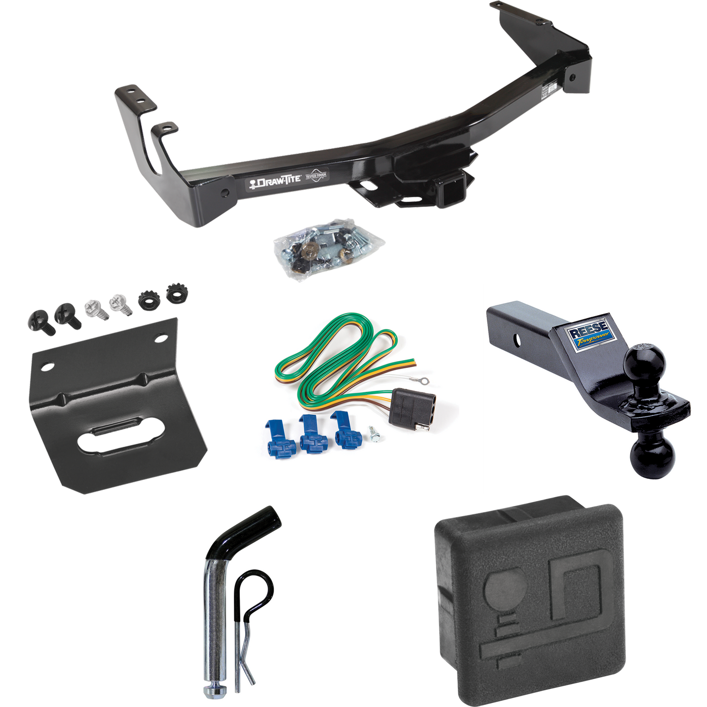 Fits 1995-1998 Dodge B2500 Trailer Hitch Tow PKG w/ 4-Flat Wiring + Dual Ball Ball Mount 1-7/8" & 2" Trailer Balls + Pin/Clip + Wiring Bracket + Hitch Cover (Excludes: w/Factory Step Bumper Models) By Draw-Tite