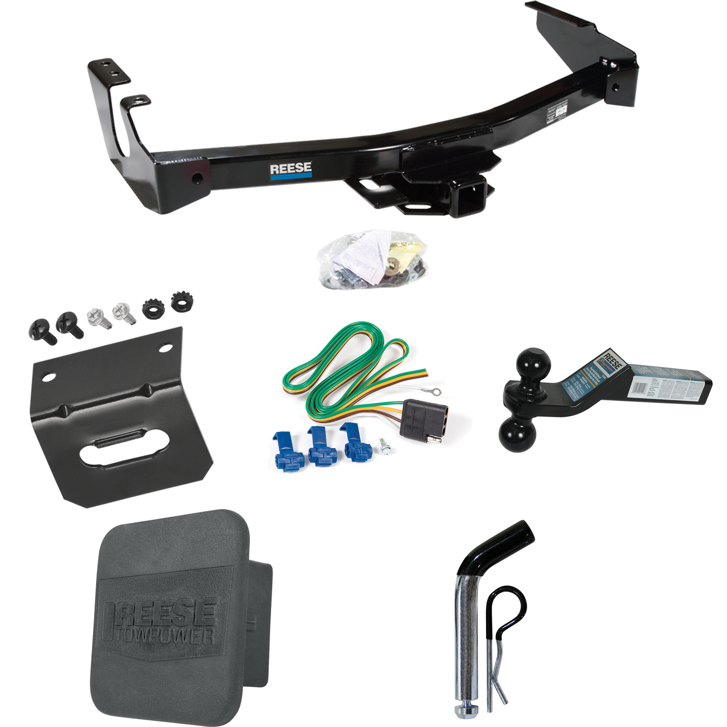 Fits 1994-1994 Dodge B150 Trailer Hitch Tow PKG w/ 4-Flat Wiring + Dual Ball Ball Mount 2" & 2-5/16" Trailer Balls + Pin/Clip + Wiring Bracket + Hitch Cover (Excludes: w/Factory Step Bumper Models) By Reese Towpower