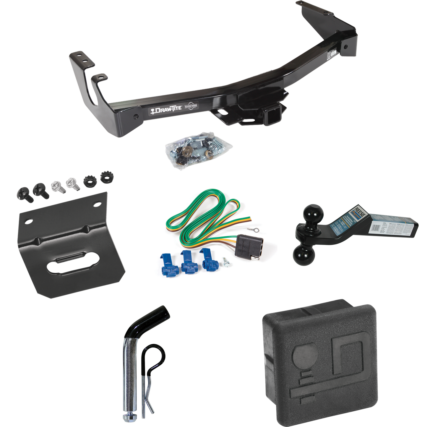 Fits 1994-1994 Dodge B150 Trailer Hitch Tow PKG w/ 4-Flat Wiring + Dual Ball Ball Mount 2" & 2-5/16" Trailer Balls + Pin/Clip + Wiring Bracket + Hitch Cover (Excludes: w/Factory Step Bumper Models) By Draw-Tite