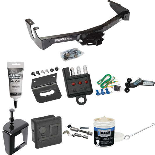 Fits 1995-1998 Dodge B1500 Trailer Hitch Tow PKG w/ 4-Flat Wiring + Dual Ball Ball Mount 2" & 2-5/16" Trailer Balls + Wiring Bracket + Hitch Cover + Dual Hitch & Coupler Locks + Wiring Tester + Ball Lube + Electric Grease + Ball Wrench + Anti Rattle