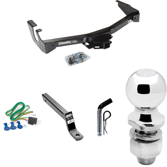 Fits 1994-1994 Dodge B350 Trailer Hitch Tow PKG w/ 4-Flat Wiring + Extended 16" Long Ball Mount w/ 4" Drop + Pin/Clip + 2" Ball (Excludes: w/Factory Step Bumper Models) By Draw-Tite