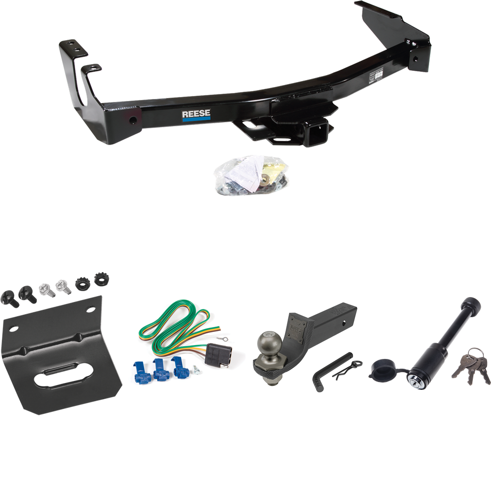 Fits 1999-2000 Dodge Ram 1500 Van Trailer Hitch Tow PKG w/ 4-Flat Wiring + Interlock Tactical Starter Kit w/ 2" Drop & 2" Ball + Tactical Dogbone Lock + Wiring Bracket (Excludes: w/Factory Step Bumper Models) By Reese Towpower