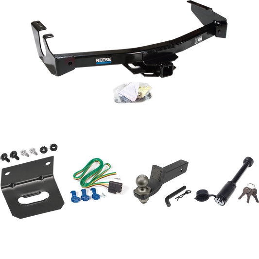 Fits 1999-2000 Dodge Ram 1500 Van Trailer Hitch Tow PKG w/ 4-Flat Wiring + Interlock Tactical Starter Kit w/ 2" Drop & 2" Ball + Tactical Dogbone Lock + Wiring Bracket (Excludes: w/Factory Step Bumper Models) By Reese Towpower