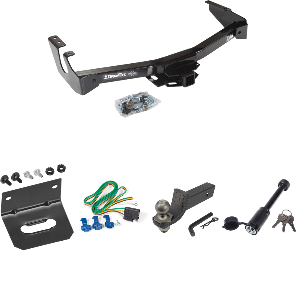 Fits 1999-2000 Dodge Ram 2500 Van Trailer Hitch Tow PKG w/ 4-Flat Wiring + Interlock Tactical Starter Kit w/ 2" Drop & 2" Ball + Tactical Dogbone Lock + Wiring Bracket (Excludes: w/Factory Step Bumper Models) By Draw-Tite