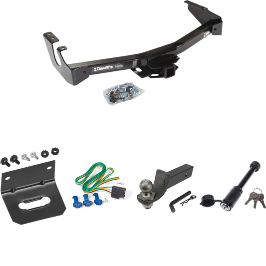 Fits 1999-2000 Dodge Ram 2500 Van Trailer Hitch Tow PKG w/ 4-Flat Wiring + Interlock Tactical Starter Kit w/ 2" Drop & 2" Ball + Tactical Dogbone Lock + Wiring Bracket (Excludes: w/Factory Step Bumper Models) By Draw-Tite