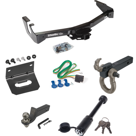 Fits 1995-1998 Dodge B2500 Trailer Hitch Tow PKG w/ 4-Flat Wiring + Interlock Tactical Starter Kit w/ 2" Drop & 2" Ball + Tactical Hook & Shackle Mount + Tactical Dogbone Lock + Wiring Bracket (Excludes: w/Factory Step Bumper Models) By Draw-Tite