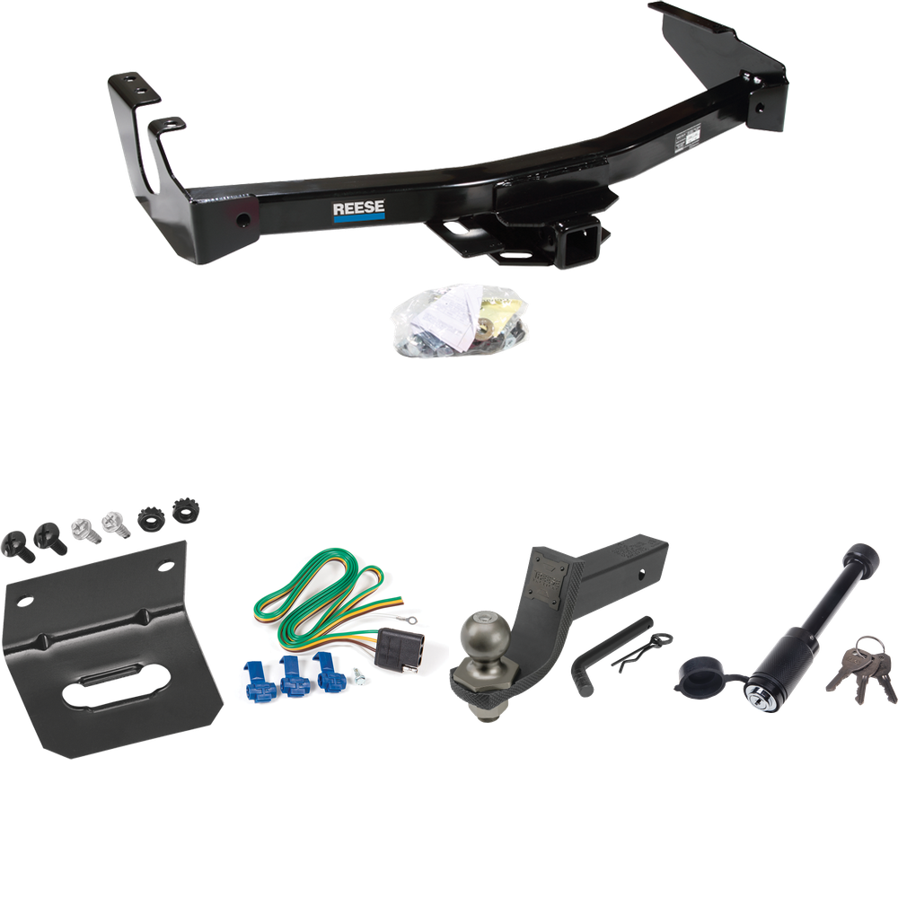 Fits 1995-1998 Dodge B2500 Trailer Hitch Tow PKG w/ 4-Flat Wiring + Interlock Tactical Starter Kit w/ 3-1/4" Drop & 2" Ball + Tactical Dogbone Lock + Wiring Bracket (Excludes: w/Factory Step Bumper Models) By Reese Towpower