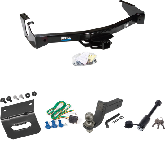 Fits 1995-1998 Dodge B2500 Trailer Hitch Tow PKG w/ 4-Flat Wiring + Interlock Tactical Starter Kit w/ 3-1/4" Drop & 2" Ball + Tactical Dogbone Lock + Wiring Bracket (Excludes: w/Factory Step Bumper Models) By Reese Towpower