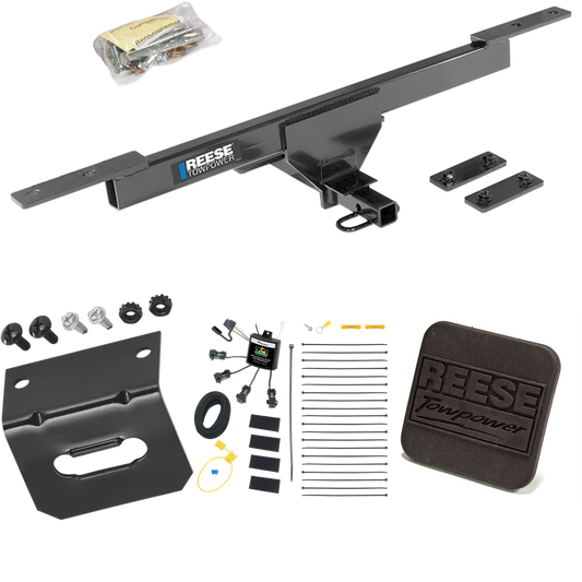 Fits 2017-2019 Volkswagen Passat Trailer Hitch Tow PKG w/ 4-Flat Zero Contact "No Splice" Wiring Harness + Hitch Cover By Reese Towpower