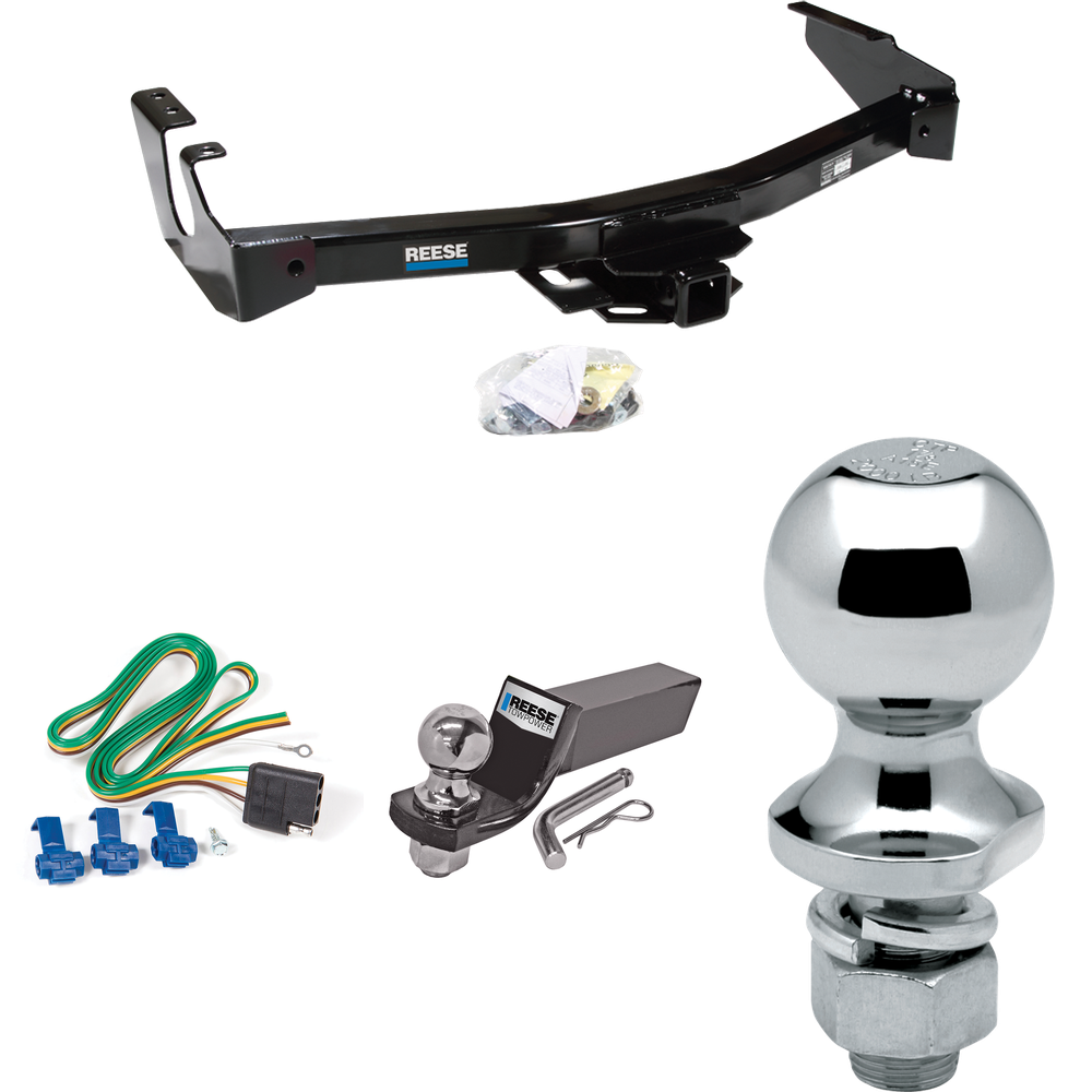 Fits 1999-2000 Dodge Ram 1500 Van Trailer Hitch Tow PKG w/ 4-Flat Wiring + Starter Kit Ball Mount w/ 2" Drop & 2" Ball + 1-7/8" Ball (Excludes: w/Factory Step Bumper Models) By Reese Towpower