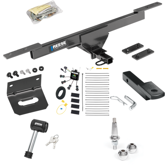 Fits 2017-2019 Volkswagen Passat Trailer Hitch Tow PKG w/ 4-Flat Zero Contact "No Splice" Wiring Harness + Draw-Bar + Interchangeable 1-7/8" & 2" Balls + Wiring Bracket + Hitch Lock By Reese Towpower