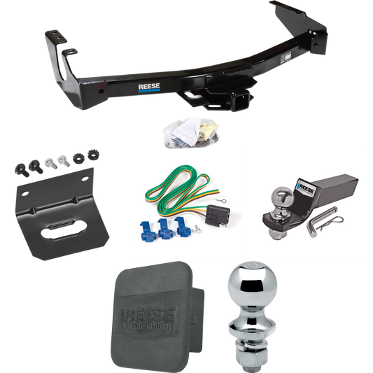 Fits 1999-2000 Dodge Ram 3500 Van Trailer Hitch Tow PKG w/ 4-Flat Wiring + Starter Kit Ball Mount w/ 2" Drop & 2" Ball + 1-7/8" Ball + Wiring Bracket + Hitch Cover (Excludes: w/Factory Step Bumper Models) By Reese Towpower