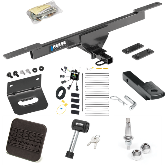 Fits 2016-2022 Volkswagen Passat Trailer Hitch Tow PKG w/ 4-Flat Zero Contact "No Splice" Wiring Harness + Draw-Bar + Interchangeable 1-7/8" & 2" Balls + Wiring Bracket + Hitch Cover + Hitch Lock (Excludes: SE & SEL Models) By Reese Towpower