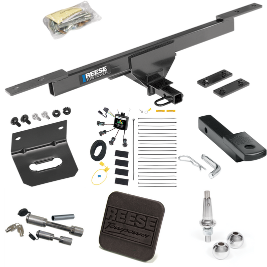 Fits 2017-2019 Volkswagen Passat Trailer Hitch Tow PKG w/ 4-Flat Zero Contact "No Splice" Wiring Harness + Draw-Bar + Interchangeable 1-7/8" & 2" Balls + Wiring Bracket + Hitch Cover + Dual Hitch & Coupler Locks By Reese Towpower