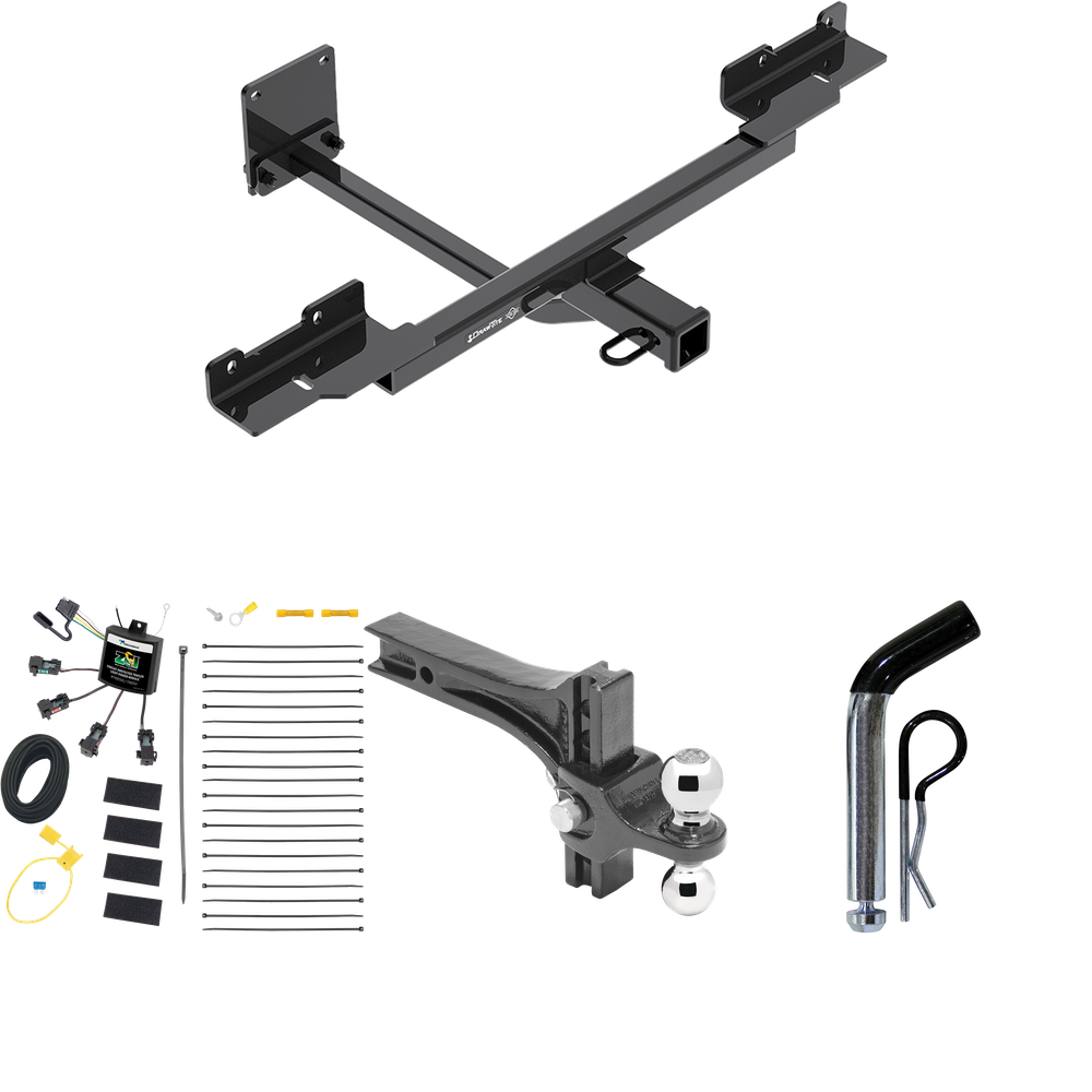 Fits 2016-2019 Mercedes-Benz GLE350 Trailer Hitch Tow PKG w/ 4-Flat Zero Contact "No Splice" Wiring + Dual Adjustable Drop Rise Ball Ball Mount 2" & 2-5/16" Trailer Balls + Pin/Clip (Excludes: w/Active Curve System Models) By Draw-Tite