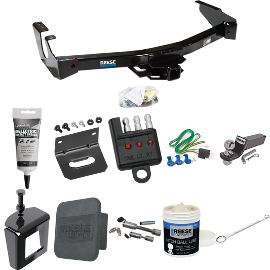 Fits 1995-1998 Dodge B3500 Trailer Hitch Tow PKG w/ 4-Flat Wiring + Starter Kit Ball Mount w/ 2" Drop & 2" Ball + Wiring Bracket + Hitch Cover + Dual Hitch & Coupler Locks + Wiring Tester + Ball Lube + Electric Grease + Ball Wrench + Anti Rattle Devi