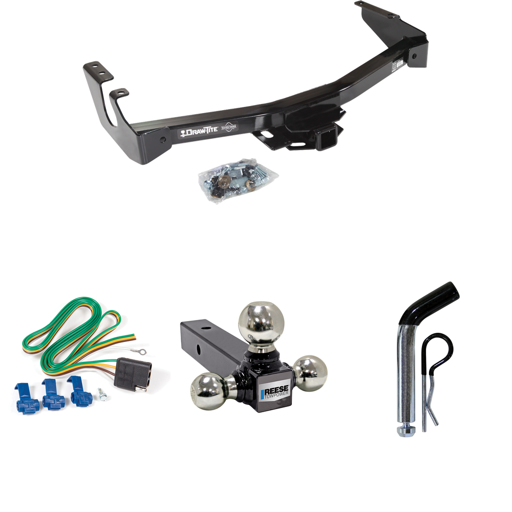 Fits 1995-1998 Dodge B3500 Trailer Hitch Tow PKG w/ 4-Flat Wiring + Triple Ball Ball Mount 1-7/8" & 2" & 2-5/16" Trailer Balls + Pin/Clip (Excludes: w/Factory Step Bumper Models) By Draw-Tite