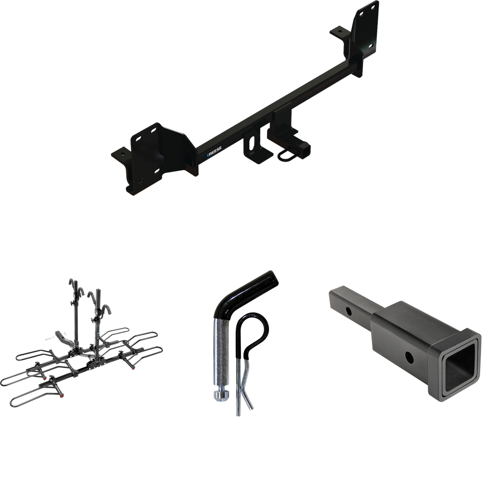 Fits 2023-2023 Honda Accord Trailer Hitch Tow PKG w/ Hitch Adapter 1-1/4" to 2" Receiver + 1/2" Pin & Clip + 4 Bike Carrier Platform Rack By Reese Towpower
