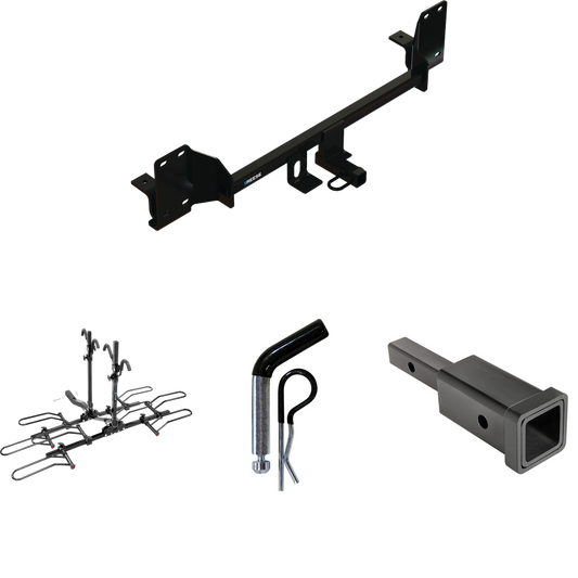 Fits 2023-2023 Honda Accord Trailer Hitch Tow PKG w/ Hitch Adapter 1-1/4" to 2" Receiver + 1/2" Pin & Clip + 4 Bike Carrier Platform Rack By Reese Towpower
