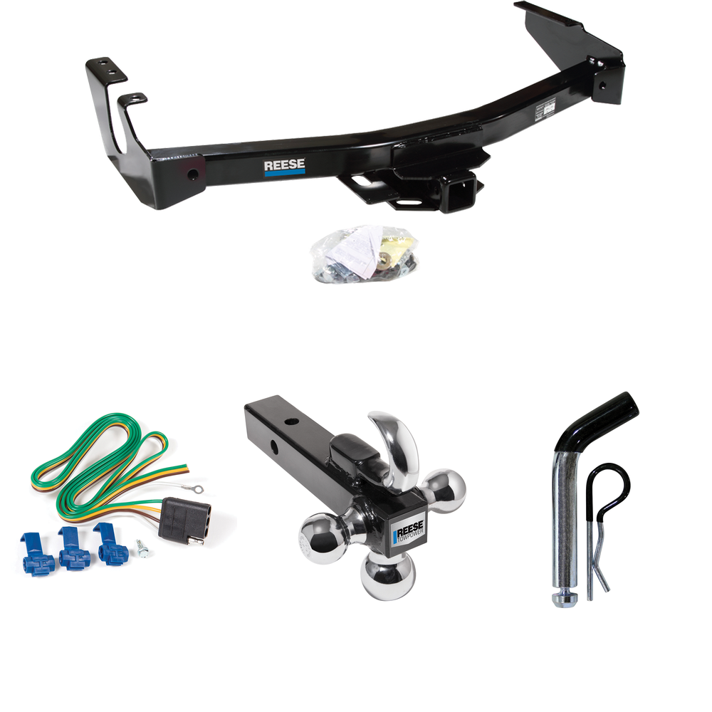 Fits 1995-1998 Dodge B2500 Trailer Hitch Tow PKG w/ 4-Flat Wiring + Triple Ball Ball Mount 1-7/8" & 2" & 2-5/16" Trailer Balls w/ Tow Hook + Pin/Clip (Excludes: w/Factory Step Bumper Models) By Reese Towpower