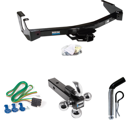 Fits 1995-1998 Dodge B2500 Trailer Hitch Tow PKG w/ 4-Flat Wiring + Triple Ball Ball Mount 1-7/8" & 2" & 2-5/16" Trailer Balls w/ Tow Hook + Pin/Clip (Excludes: w/Factory Step Bumper Models) By Reese Towpower