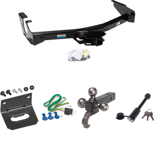 Fits 1999-2000 Dodge Ram 3500 Van Trailer Hitch Tow PKG w/ 4-Flat Wiring + Tactical Triple Ball Ball Mount 1-7/8" & 2" & 2-5/16" Balls & Tow Hook + Tactical Dogbone Lock + Wiring Bracket (Excludes: w/Factory Step Bumper Models) By Reese Towpower