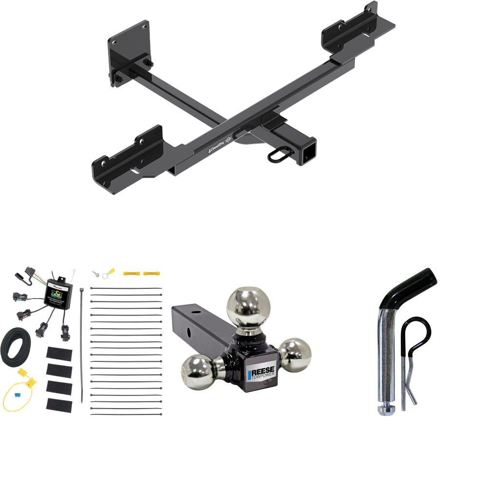 Fits 2016-2019 Mercedes-Benz GLE350 Trailer Hitch Tow PKG w/ 4-Flat Zero Contact "No Splice" Wiring + Triple Ball Ball Mount 1-7/8" & 2" & 2-5/16" Trailer Balls + Pin/Clip (Excludes: w/Active Curve System Models) By Draw-Tite