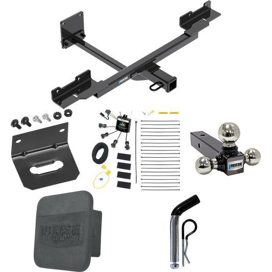 Fits 2016-2019 Mercedes-Benz GLE350 Trailer Hitch Tow PKG w/ 4-Flat Zero Contact "No Splice" Wiring + Triple Ball Ball Mount 1-7/8" & 2" & 2-5/16" Trailer Balls + Pin/Clip + Wiring Bracket + Hitch Cover (Excludes: w/Active Curve System Models) By Ree