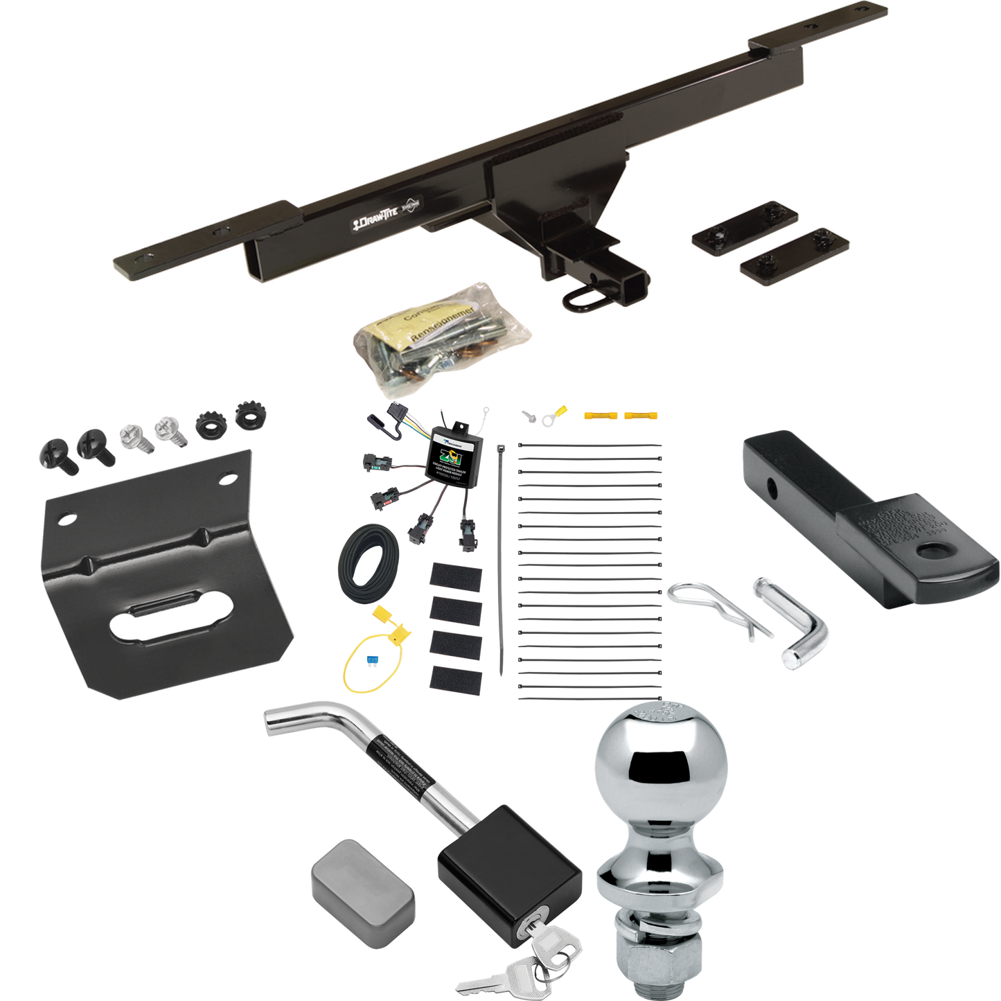 Fits 2016-2019 Volkswagen Passat Trailer Hitch Tow PKG w/ 4-Flat Zero Contact "No Splice" Wiring Harness + Draw-Bar + 1-7/8" Ball + Wiring Bracket + Hitch Lock (For SE & SEL Only Models) By Draw-Tite