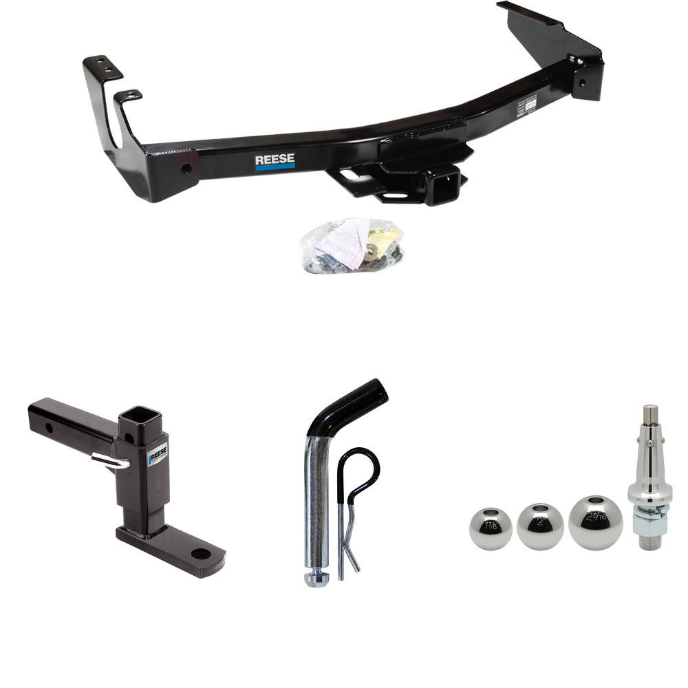 Fits 1999-2003 Dodge Ram 3500 Van Trailer Hitch Tow PKG w/ Adjustable Drop Rise Ball Mount + Pin/Clip + Inerchangeable 1-7/8" & 2" & 2-5/16" Balls (Excludes: w/Factory Step Bumper Models) By Reese Towpower