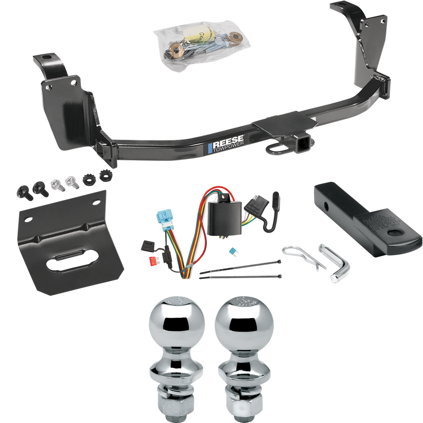 Se adapta al paquete de enganche de remolque Honda Accord Crosstour 2010-2011 con arnés de cableado de 4 planos + barra de tracción + bola de 1-7/8" + 2" + soporte de cableado de Reese Towpower