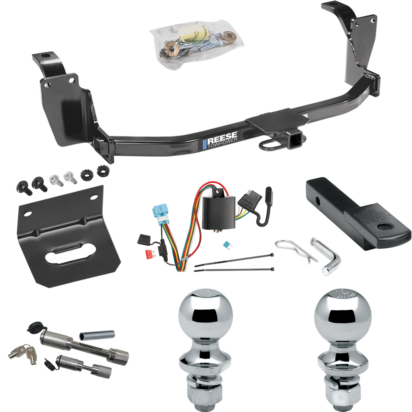 Fits 2010-2011 Honda Accord Crosstour Trailer Hitch Tow PKG w/ 4-Flat Wiring Harness + Draw-Bar + 1-7/8" + 2" Ball + Wiring Bracket + Dual Hitch & Coupler Locks By Reese Towpower