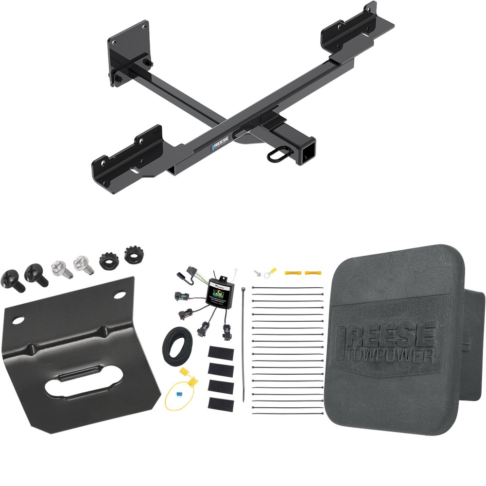 Fits 2016-2019 Mercedes-Benz GLE350 Trailer Hitch Tow PKG w/ 4-Flat Zero Contact "No Splice" Wiring Harness + Wiring Bracket + Hitch Cover (Excludes: w/Active Curve System Models) By Reese Towpower