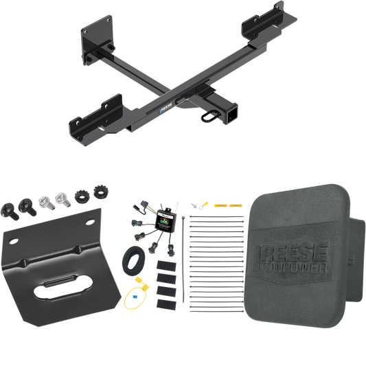 Fits 2016-2019 Mercedes-Benz GLE350 Trailer Hitch Tow PKG w/ 4-Flat Zero Contact "No Splice" Wiring Harness + Wiring Bracket + Hitch Cover (Excludes: w/Active Curve System Models) By Reese Towpower