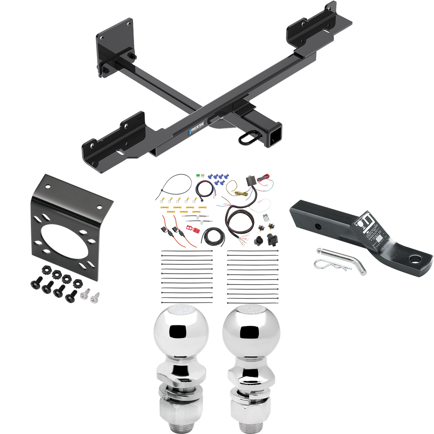 Se adapta al paquete de enganche de remolque Mercedes-Benz GLE350 2016-2019 con cableado RV de 7 vías + bola de 2" y 2-5/16" + soporte de caída (excluye: con modelos con sistema de curva activa) de Reese Towpower